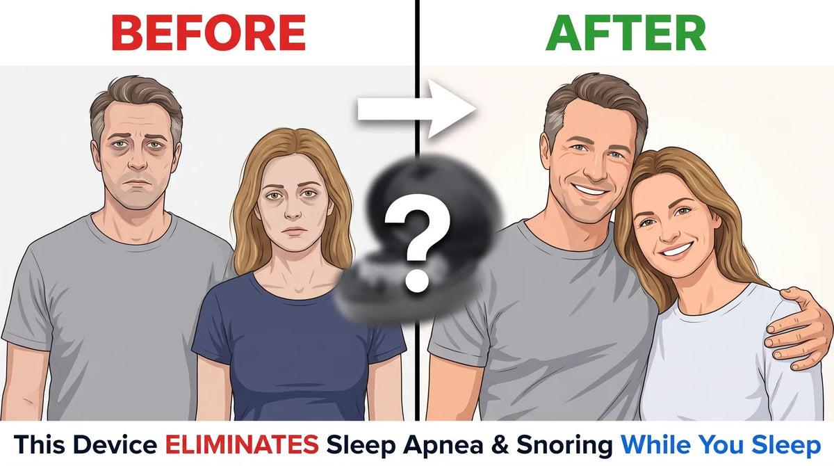 Before and after: a tired couple, then the same couple rested and smiling