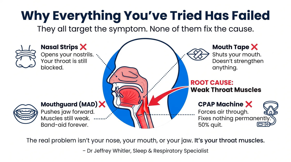 Why nasal strips, mouth tape, mouthguards and CPAP miss the root cause